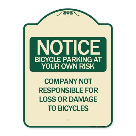 SIGNMISSION Bicycle Parking at Your Own Risk Company Not Responsible for Loss or Damage to Bicycle, TG-1824 A-DES-TG-1824-24323